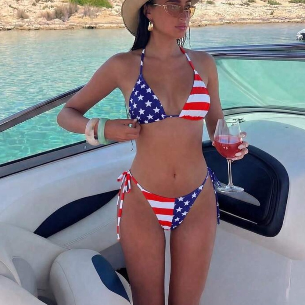 American Flag Print Red & Blue Triangle Bikini - Women Swim